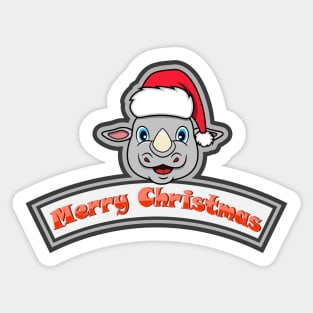 Sticker and Label Of  Rhino Character Design and Merry Christmas Text. Sticker